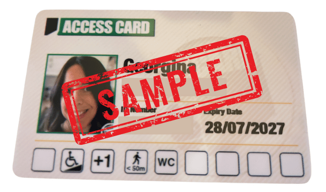 Example of an Access Card showing where the name and card number are printed on the front.